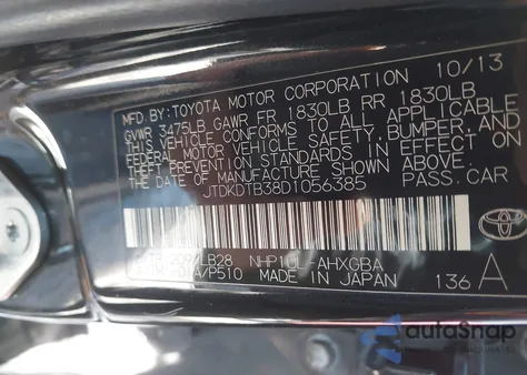 2013 Toyota Prius C Four z USA, uszkodzony, nr VIN JTDKDTB38D1056385